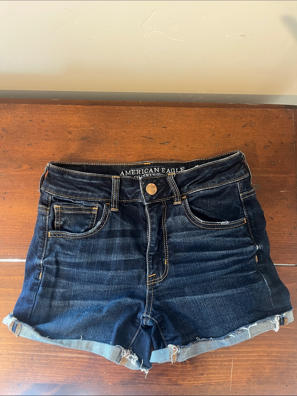 American Eagle Outfitters Dark Indigo Rolled-Hem Jean Shorts